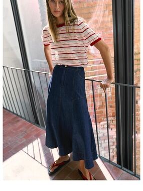 Zara Dark Blue Denim Midi Skirt